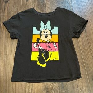 H&M Black Tee with Minnie Mouse and Colorful Stripes